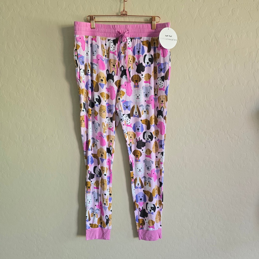 Little Sleepies Women's Pajama Jogger Pants Pink Puppy Parade Size Medium Bamboo